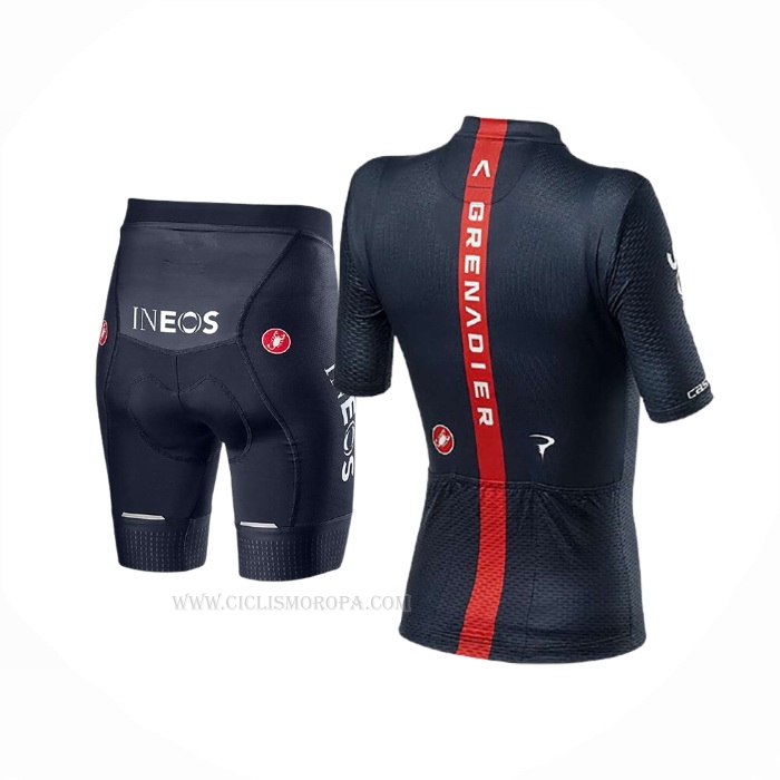 2020 Ropa Ciclismo Mujer Ineos Grenadiers Rojo Profundo Azul Mangas Corta y Culotte Corto